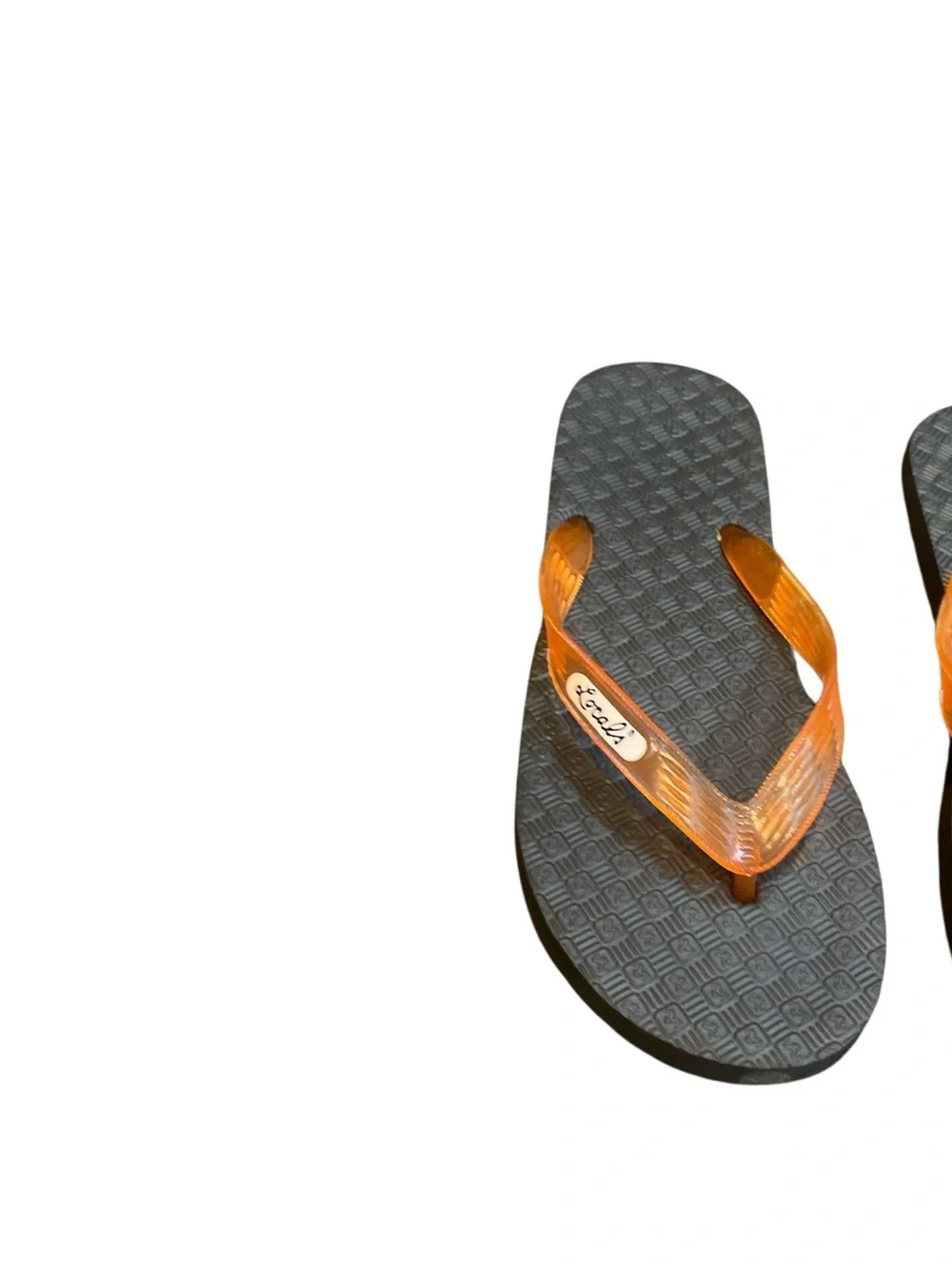 Women’s Orange Strap Flip Flops with Black Textured Footbed - Unbranded